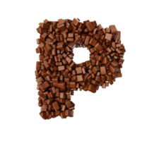 letra p hecha de trozos de chocolate piezas de chocolate letra del alfabeto p ilustración 3d png