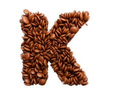 letter k gemaakt van chocolade gecoate bonen chocolade snoepjes alfabet woord k 3d illustratie png