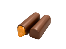 chocolate palo bar con caramelo relleno cerrado arriba 3d ilustración png
