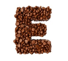 alfabet e gemaakt van chocola chips chocola stukken alfabet brief e 3d illustratie png