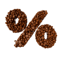 procentteken gemaakt van chocoladeschilfers chocoladestukjes geldsymbool 3d illustratie png