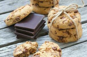 Homemade cookies with chocolate chips. Closeup photo