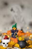 Trick or treat - Candies in cauldrons for Halloween. photo