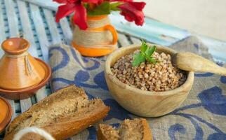 Healthy meal boiled buckwheat cereal photo