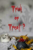 Trick or treat - Candies in cauldrons for Halloween. photo