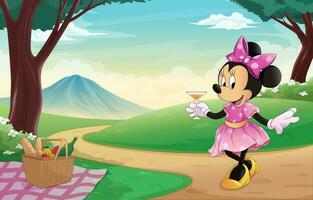 Pinky Lady Mouse In The Park Background vector