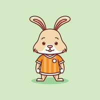 minimalist cute rabbit animal wearing soccer shirt cartoon flat icon vector Illustration design. simple modern cute rabbit isolated flat cartoon style