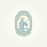 minimalist pineapple smoothie juice badge logo template vector illustration design. simple modern smoothie bar pineapple cup emblem logo concept