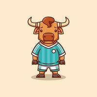 minimalist cute bull animal wearing soccer shirt cartoon flat icon vector Illustration design. simple modern cute bull isolated flat cartoon style