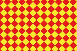 Red and yellow diamond square chess board pattern. Checkered squarish tile vector background. Geometric structure.