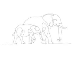 Elephant with baby line art design. Elephant wildlife decorative design element. Elephant with baby line art icon. Elephant in continous line style drawing. Vector illustration