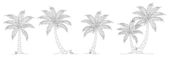 Coconut tree line art drawing collection. Single continuous line drawing of coconut palm tree set. Set of decorative coconut palm tree concept. Coconut tree modern one line drawing vector illustration