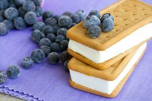 Sandwich ice cream with blueberries photo