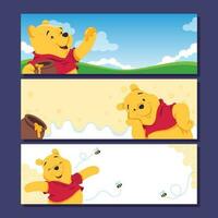 Golden Cute Honey Bear Horizontal Banner vector