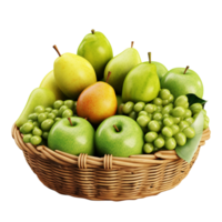 Fresh fruit basket fresh fruits basket colorful fruits green fruits png transparent background Ai Generated