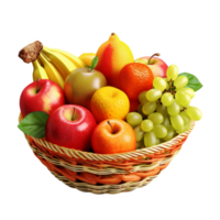 Fresh fruit basket fresh fruits basket colorful fruits green fruits png transparent background Ai Generated