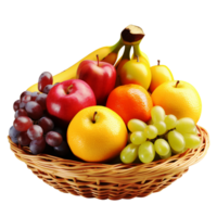 Fresh fruit basket fresh fruits basket colorful fruits green fruits png transparent background Ai Generated