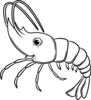 Funny red shrimp, color and black-and-white outline vector illustrations