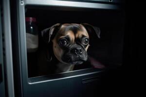 Domestic dog seeks relief from hot summer heat photo