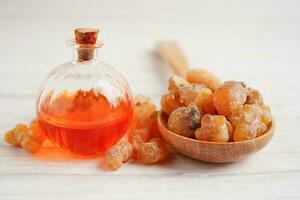 Frankincense or olibanum aromatic resin used in incense and perfumes. photo