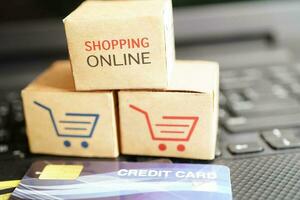 Online shopping, Shopping cart box with credit card , import export, finance commerce. photo