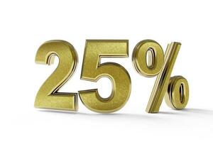 25 percent gold made in 3d with shadow and white background photo