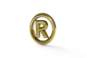 Registered trademark Symbol in golden on white background 3d Illustration photo