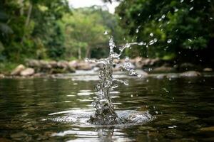 chapoteo hecho con un Roca que cae dentro el agua de el cascada en paraty en rio Delaware janeiro foto