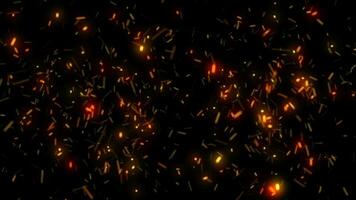 Abstract glowing yellow orange flying sparks from campfire background video