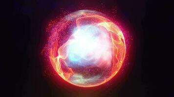 Abstract energy sphere with glowing bright particles, atom from energy scientific futuristic hi-tech background video