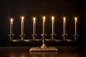 Candlestick with burning candles for Hanukkah, Ai generated photo