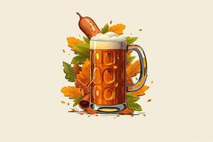 espumoso alemán cerveza en grande vaso jarra soportes en local bar en oktoberfest, ai generado foto