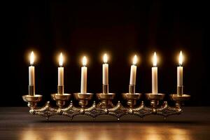 Candlestick with burning candles for Hanukkah, Ai generated photo