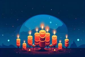 Candlestick with burning candles for Hanukkah, Ai generated photo