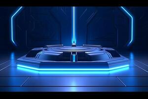 3D render blue sci-fi product display podium with background futuristic photo