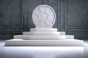 3D render white sci-fi product display podium with background futuristic photo