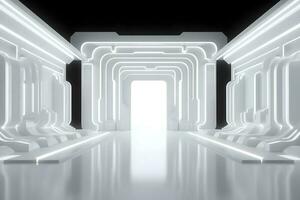 3D render white sci-fi product display podium with background futuristic photo