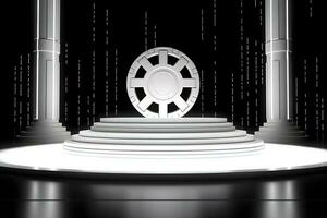 3D render white sci-fi product display podium with background futuristic photo
