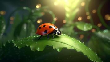 ladybug on a leaf, macro photography. photo