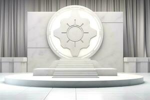 3D render white sci-fi product display podium with background futuristic photo