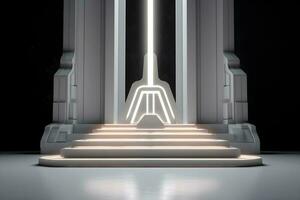 3D render white sci-fi product display podium with background futuristic photo