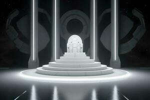 3D render white sci-fi product display podium with background futuristic photo