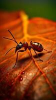 rojo hormigas son mirando para comida en árbol. ai generado foto