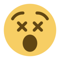 Top quality emoticon. Exhausted emoji. Tired emoticon, yellow face with X-shaped scrunched eyes. Yellow face emoji. Popular element. png