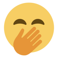 Top quality emoticon. Chuckle Emoji. Emoticon cover mouth with hand while laughing. Yellow face emoji. Popular element. png