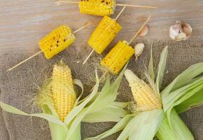 Corn cobs on a sackcloth photo