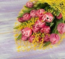 Bunch of pink tulips. Closeup photo