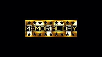 Memorial Day word text with golden shine nameplate video