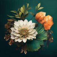 beautiful colorful flowers and ornament design on dark background, photo