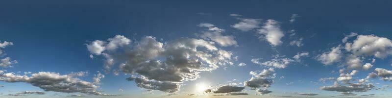 sunset skydome with evening clouds as seamless hdri 360 panorama view in spherical equirectangular format for use in 3d graphics or game development as sky dome replacement or edit drone shot photo